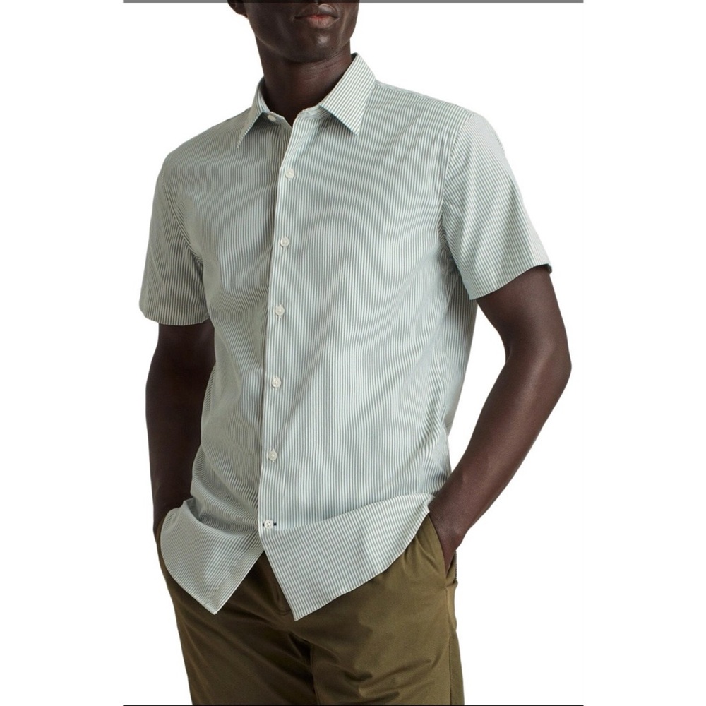 Bonobos Green Stripe Tech Short Sleeve Shirt